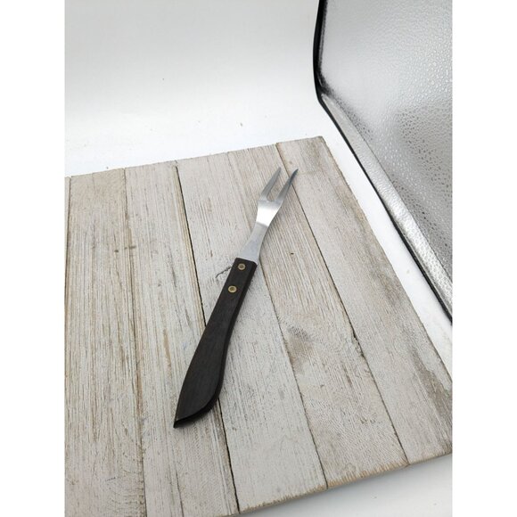 2 Prong Tine Meat Serving Fork Wood 10" Stainless Steel - Picture 4 of 7